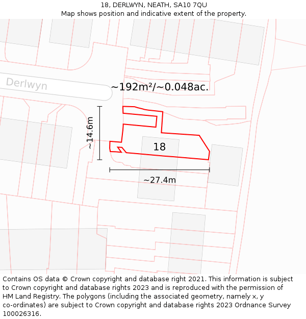 18, DERLWYN, NEATH, SA10 7QU: Plot and title map