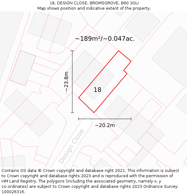 18, DESIGN CLOSE, BROMSGROVE, B60 3GU: Plot and title map