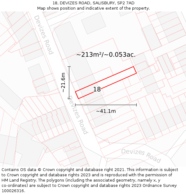 18, DEVIZES ROAD, SALISBURY, SP2 7AD: Plot and title map