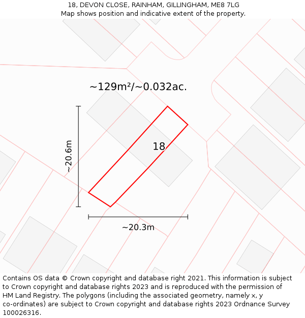 18, DEVON CLOSE, RAINHAM, GILLINGHAM, ME8 7LG: Plot and title map
