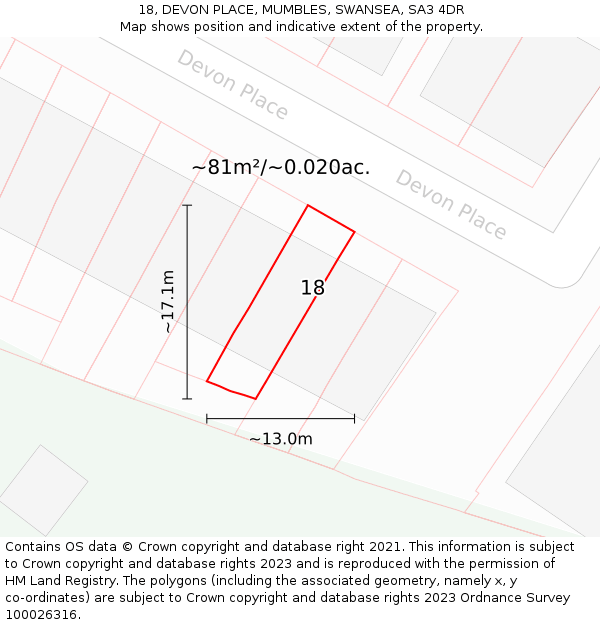 18, DEVON PLACE, MUMBLES, SWANSEA, SA3 4DR: Plot and title map