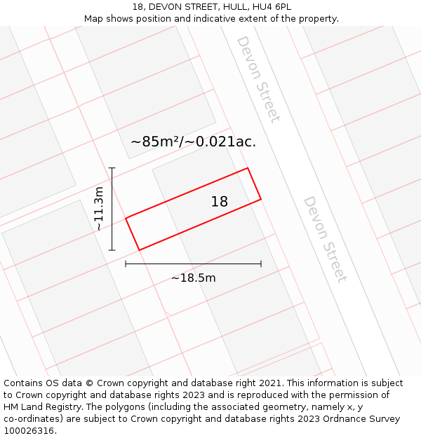 18, DEVON STREET, HULL, HU4 6PL: Plot and title map