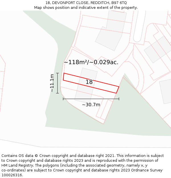 18, DEVONPORT CLOSE, REDDITCH, B97 6TQ: Plot and title map