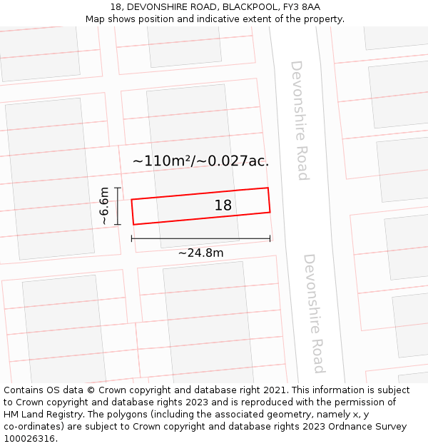 18, DEVONSHIRE ROAD, BLACKPOOL, FY3 8AA: Plot and title map