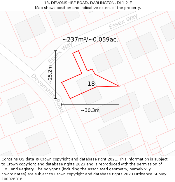 18, DEVONSHIRE ROAD, DARLINGTON, DL1 2LE: Plot and title map