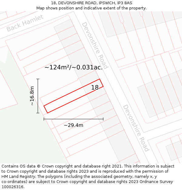 18, DEVONSHIRE ROAD, IPSWICH, IP3 8AS: Plot and title map