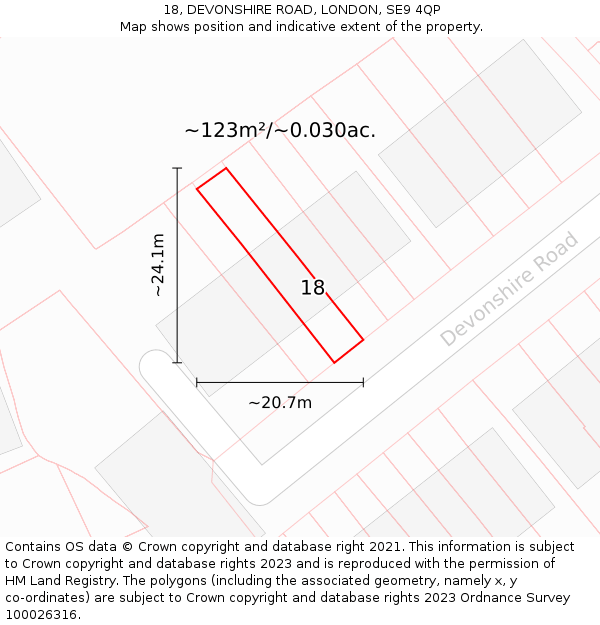 18, DEVONSHIRE ROAD, LONDON, SE9 4QP: Plot and title map