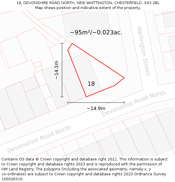 18, DEVONSHIRE ROAD NORTH, NEW WHITTINGTON, CHESTERFIELD, S43 2BL: Plot and title map