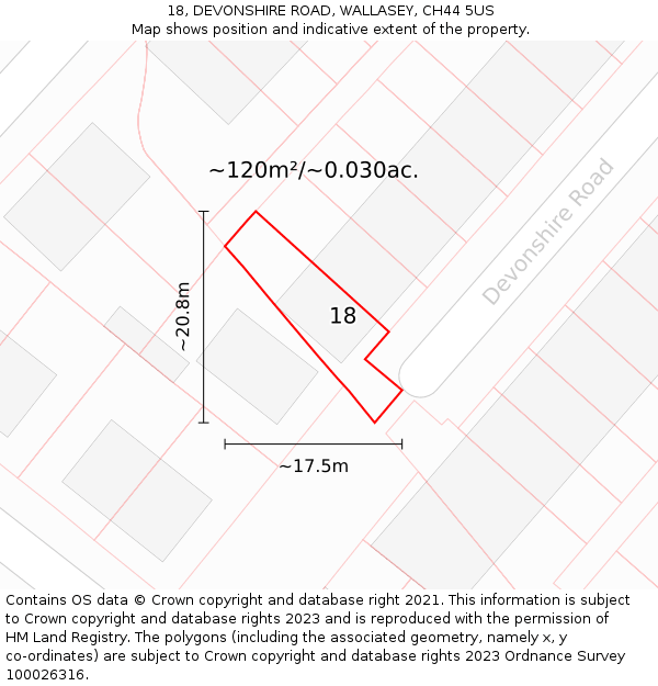 18, DEVONSHIRE ROAD, WALLASEY, CH44 5US: Plot and title map