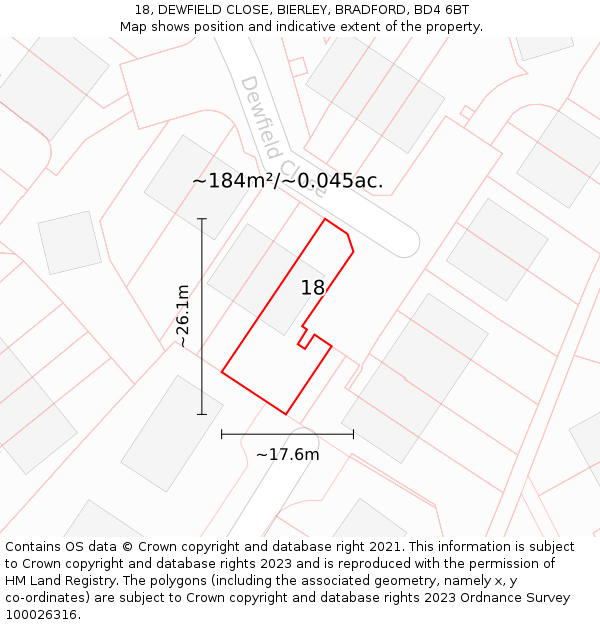 18, DEWFIELD CLOSE, BIERLEY, BRADFORD, BD4 6BT: Plot and title map