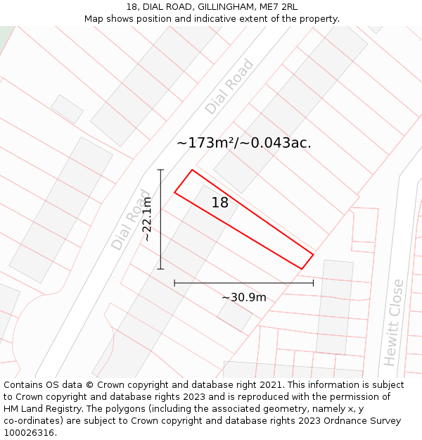 18, DIAL ROAD, GILLINGHAM, ME7 2RL: Plot and title map