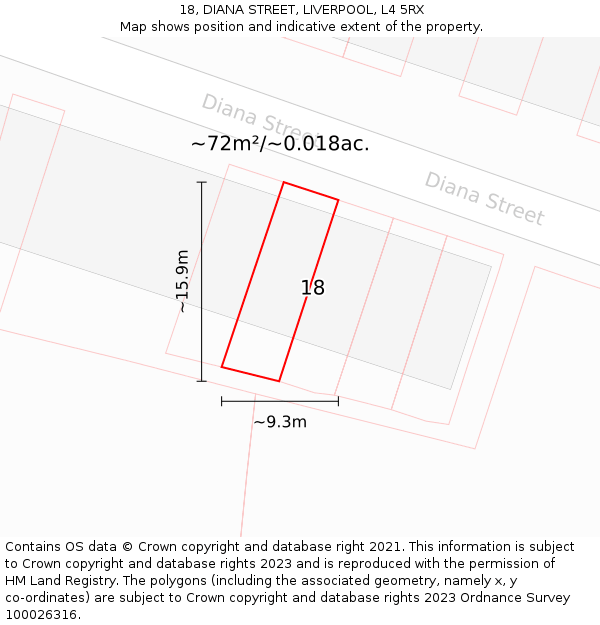 18, DIANA STREET, LIVERPOOL, L4 5RX: Plot and title map