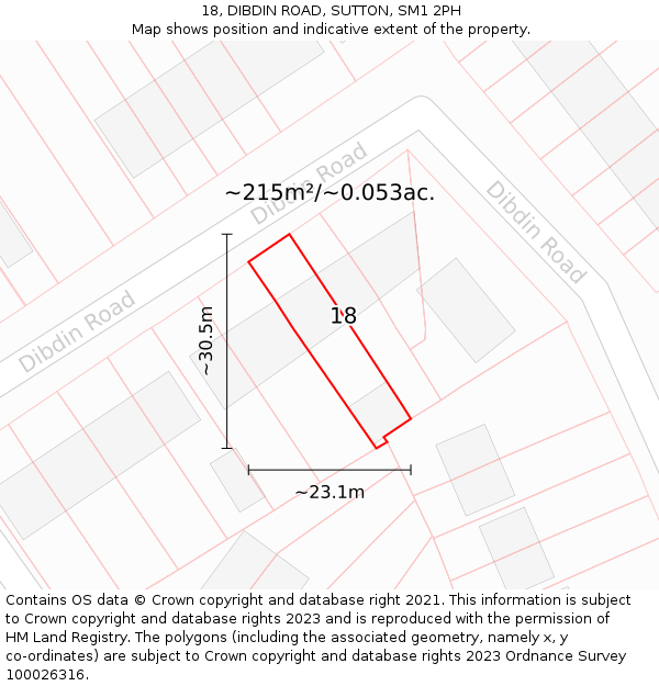 18, DIBDIN ROAD, SUTTON, SM1 2PH: Plot and title map