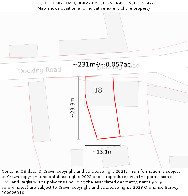 18, DOCKING ROAD, RINGSTEAD, HUNSTANTON, PE36 5LA: Plot and title map