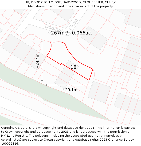 18, DODINGTON CLOSE, BARNWOOD, GLOUCESTER, GL4 3JG: Plot and title map