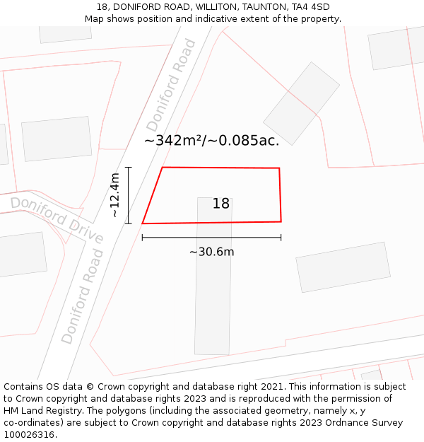 18, DONIFORD ROAD, WILLITON, TAUNTON, TA4 4SD: Plot and title map