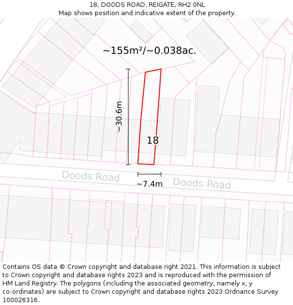 18, DOODS ROAD, REIGATE, RH2 0NL: Plot and title map