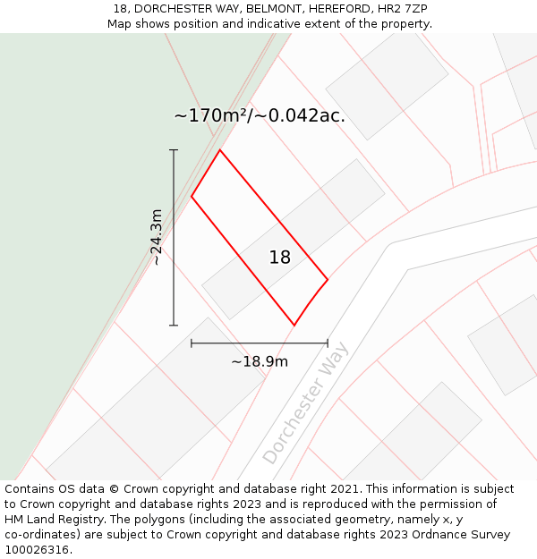 18, DORCHESTER WAY, BELMONT, HEREFORD, HR2 7ZP: Plot and title map