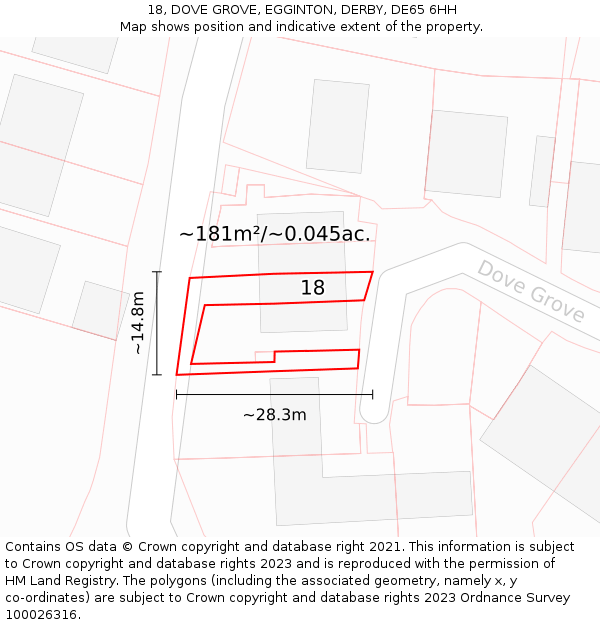 18, DOVE GROVE, EGGINTON, DERBY, DE65 6HH: Plot and title map