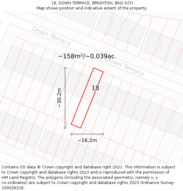 18, DOWN TERRACE, BRIGHTON, BN2 9ZH: Plot and title map