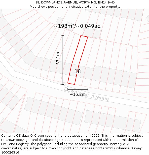 18, DOWNLANDS AVENUE, WORTHING, BN14 9HD: Plot and title map