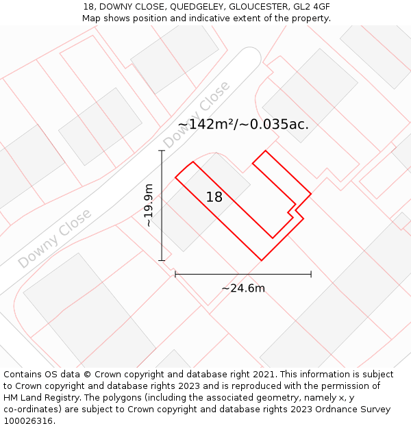 18, DOWNY CLOSE, QUEDGELEY, GLOUCESTER, GL2 4GF: Plot and title map