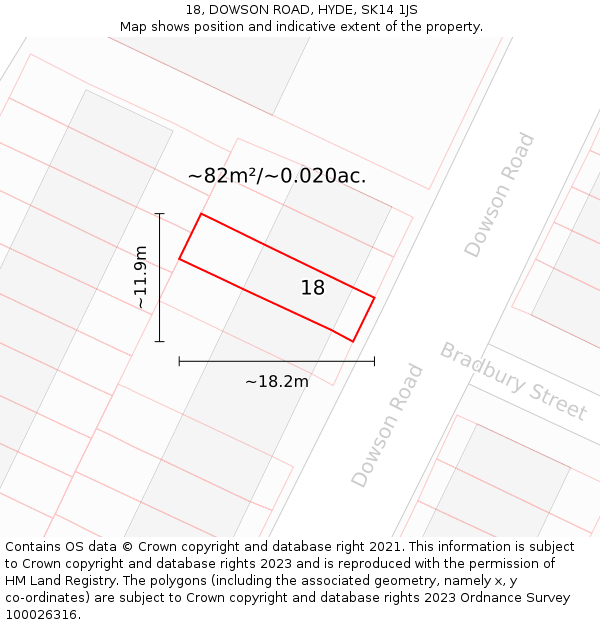18, DOWSON ROAD, HYDE, SK14 1JS: Plot and title map