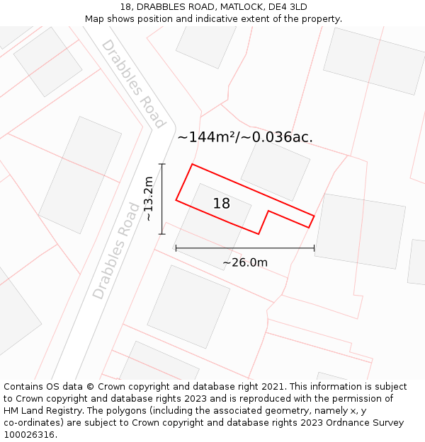 18, DRABBLES ROAD, MATLOCK, DE4 3LD: Plot and title map