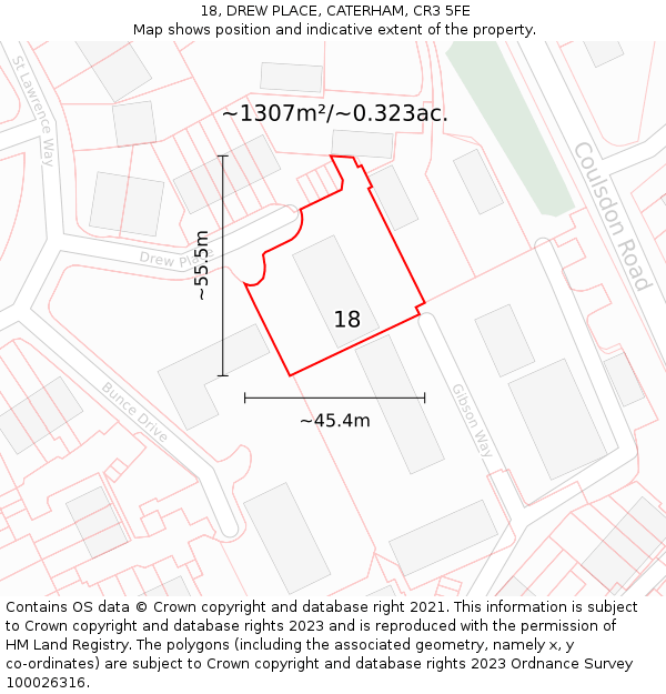 18, DREW PLACE, CATERHAM, CR3 5FE: Plot and title map