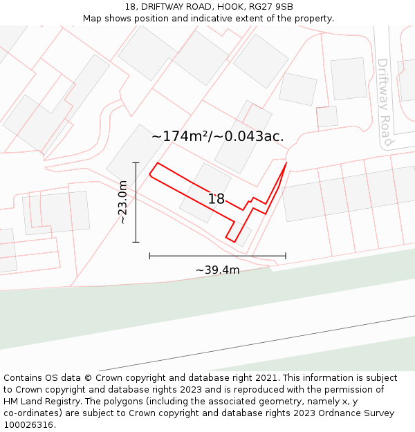 18, DRIFTWAY ROAD, HOOK, RG27 9SB: Plot and title map