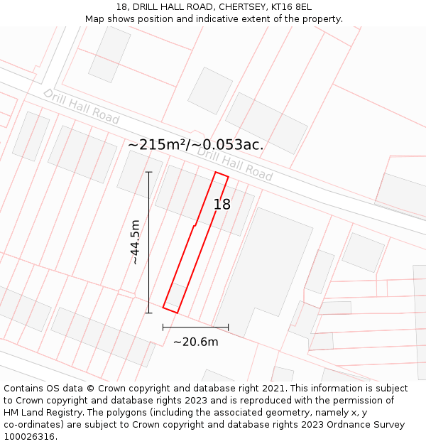 18, DRILL HALL ROAD, CHERTSEY, KT16 8EL: Plot and title map