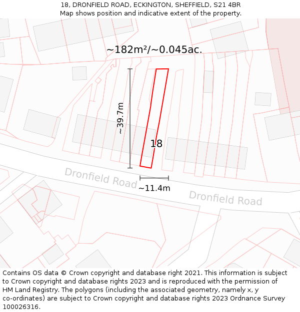 18, DRONFIELD ROAD, ECKINGTON, SHEFFIELD, S21 4BR: Plot and title map