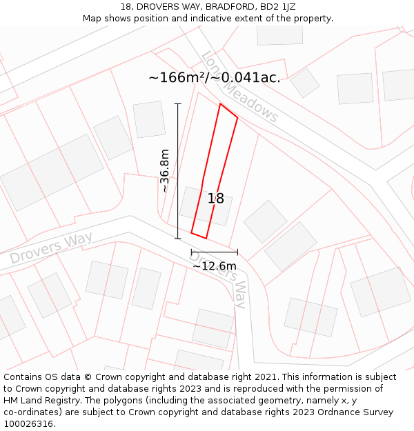 18, DROVERS WAY, BRADFORD, BD2 1JZ: Plot and title map