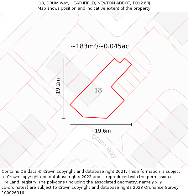 18, DRUM WAY, HEATHFIELD, NEWTON ABBOT, TQ12 6RJ: Plot and title map