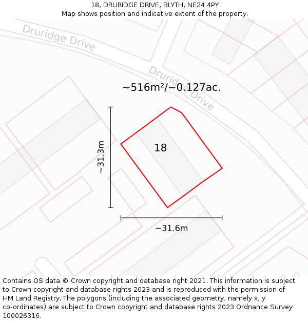 18, DRURIDGE DRIVE, BLYTH, NE24 4PY: Plot and title map