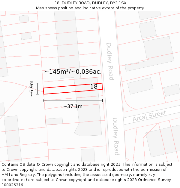 18, DUDLEY ROAD, DUDLEY, DY3 1SX: Plot and title map