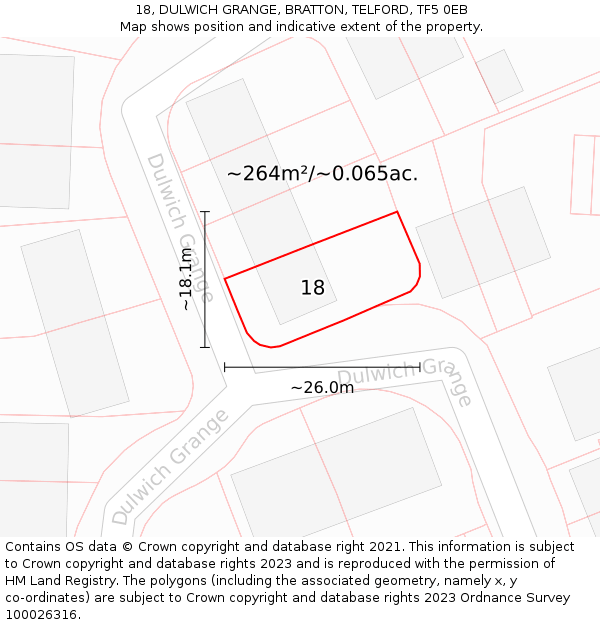 18, DULWICH GRANGE, BRATTON, TELFORD, TF5 0EB: Plot and title map