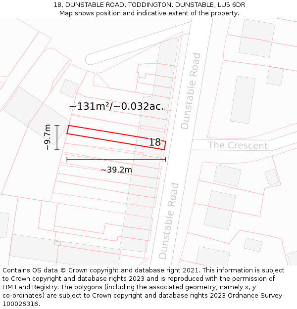 18, DUNSTABLE ROAD, TODDINGTON, DUNSTABLE, LU5 6DR: Plot and title map