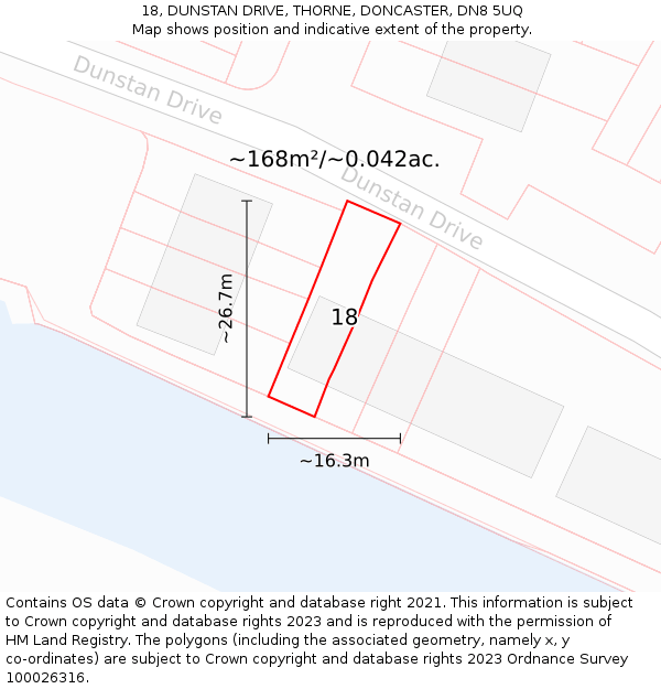 18, DUNSTAN DRIVE, THORNE, DONCASTER, DN8 5UQ: Plot and title map