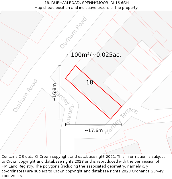 18, DURHAM ROAD, SPENNYMOOR, DL16 6SH: Plot and title map