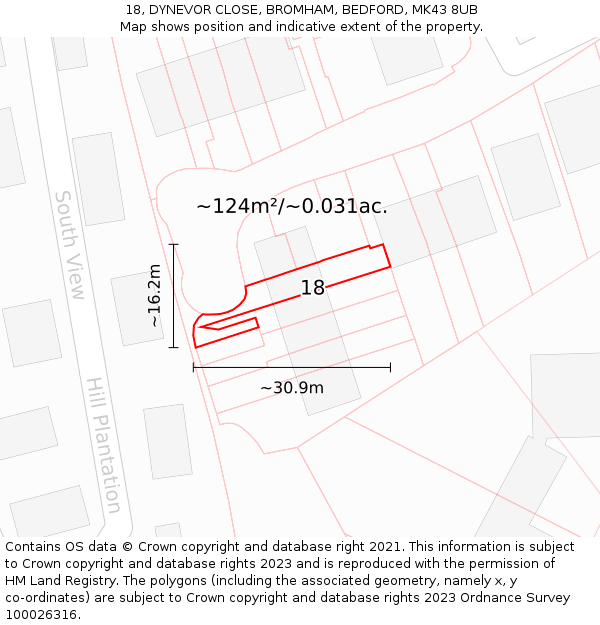 18, DYNEVOR CLOSE, BROMHAM, BEDFORD, MK43 8UB: Plot and title map