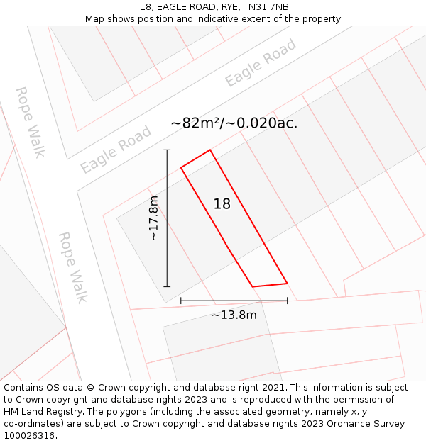 18, EAGLE ROAD, RYE, TN31 7NB: Plot and title map