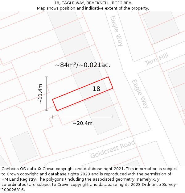 18, EAGLE WAY, BRACKNELL, RG12 8EA: Plot and title map