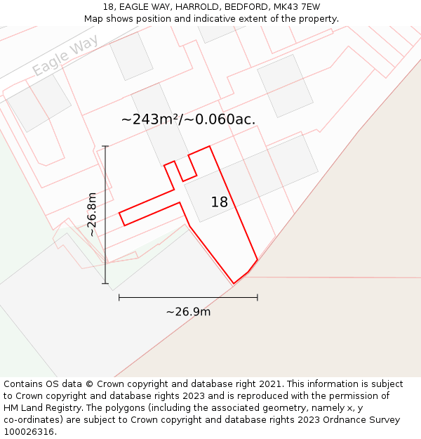 18, EAGLE WAY, HARROLD, BEDFORD, MK43 7EW: Plot and title map