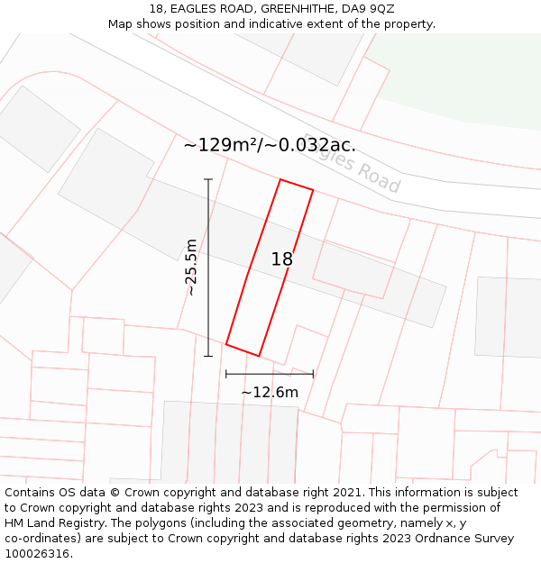 18, EAGLES ROAD, GREENHITHE, DA9 9QZ: Plot and title map