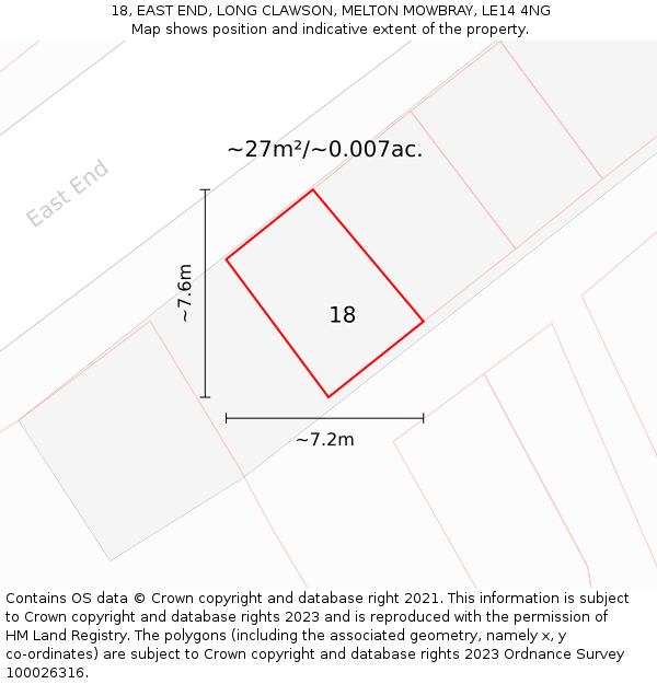 18, EAST END, LONG CLAWSON, MELTON MOWBRAY, LE14 4NG: Plot and title map