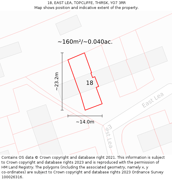 18, EAST LEA, TOPCLIFFE, THIRSK, YO7 3RR: Plot and title map