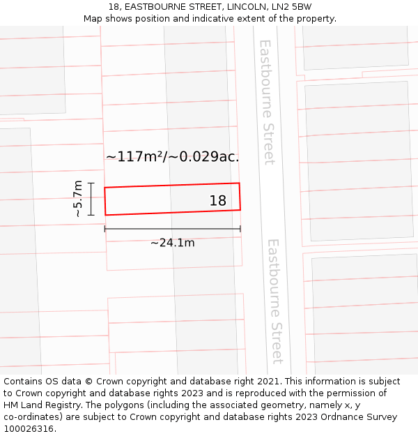 18, EASTBOURNE STREET, LINCOLN, LN2 5BW: Plot and title map