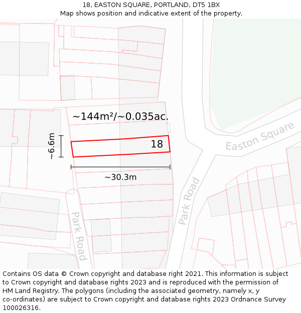 18, EASTON SQUARE, PORTLAND, DT5 1BX: Plot and title map