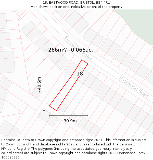 18, EASTWOOD ROAD, BRISTOL, BS4 4RW: Plot and title map